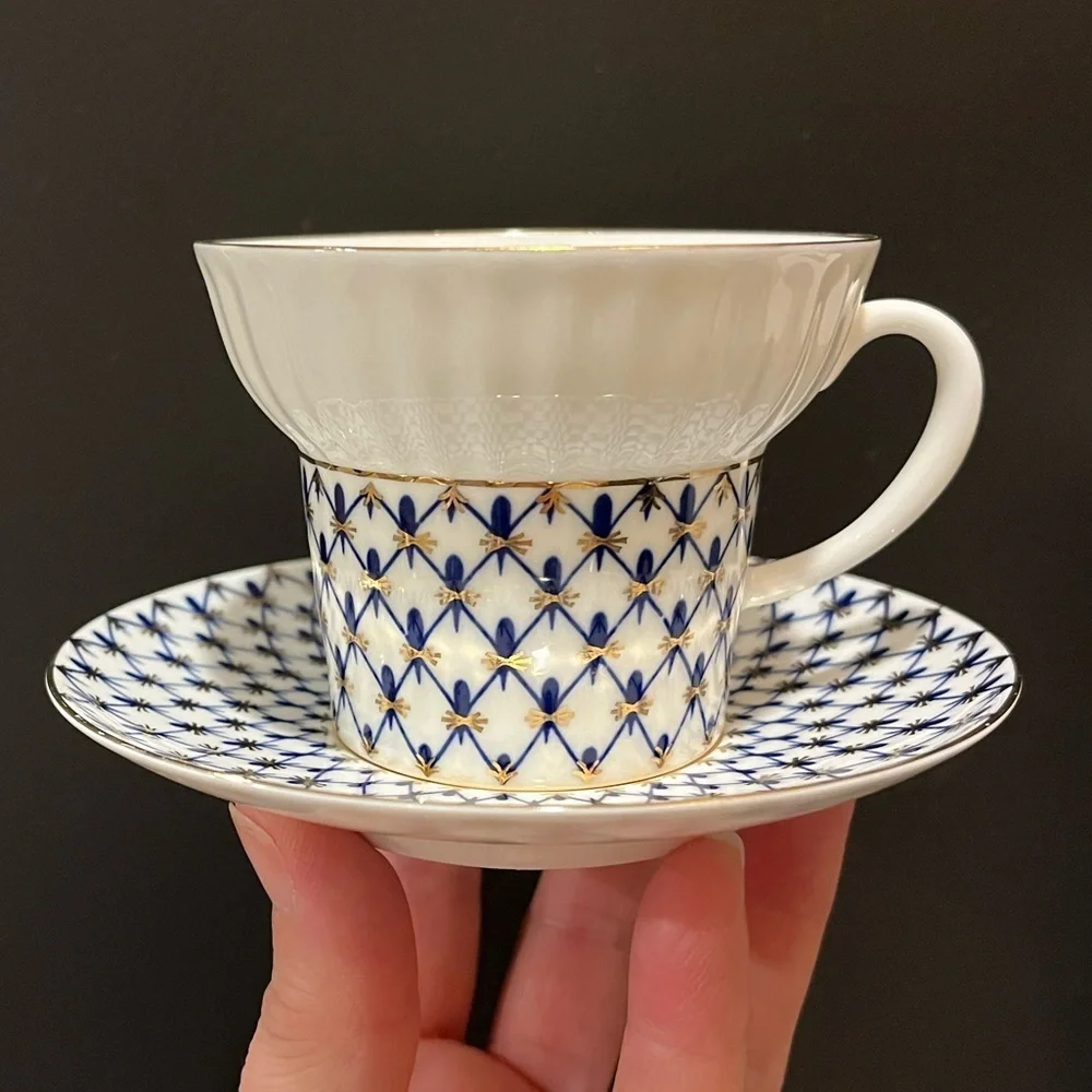 Lomonosov Imperial Bone China Porcelain Coffee Cup Wave Cobalt Net 155 ml